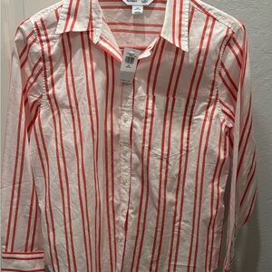 NWT Old Navy Red and White Striped Classic Button Up Shirt